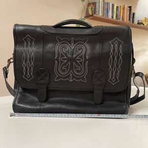 Genuine Leather Embroidered Messenger Bag Briefcase Vintage